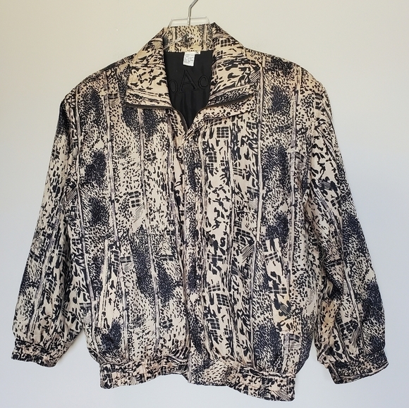 Coaco Vintage Y2K 100% Silk Animal Print Bomber Jacket Womens Size S - Picture 1 of 11
